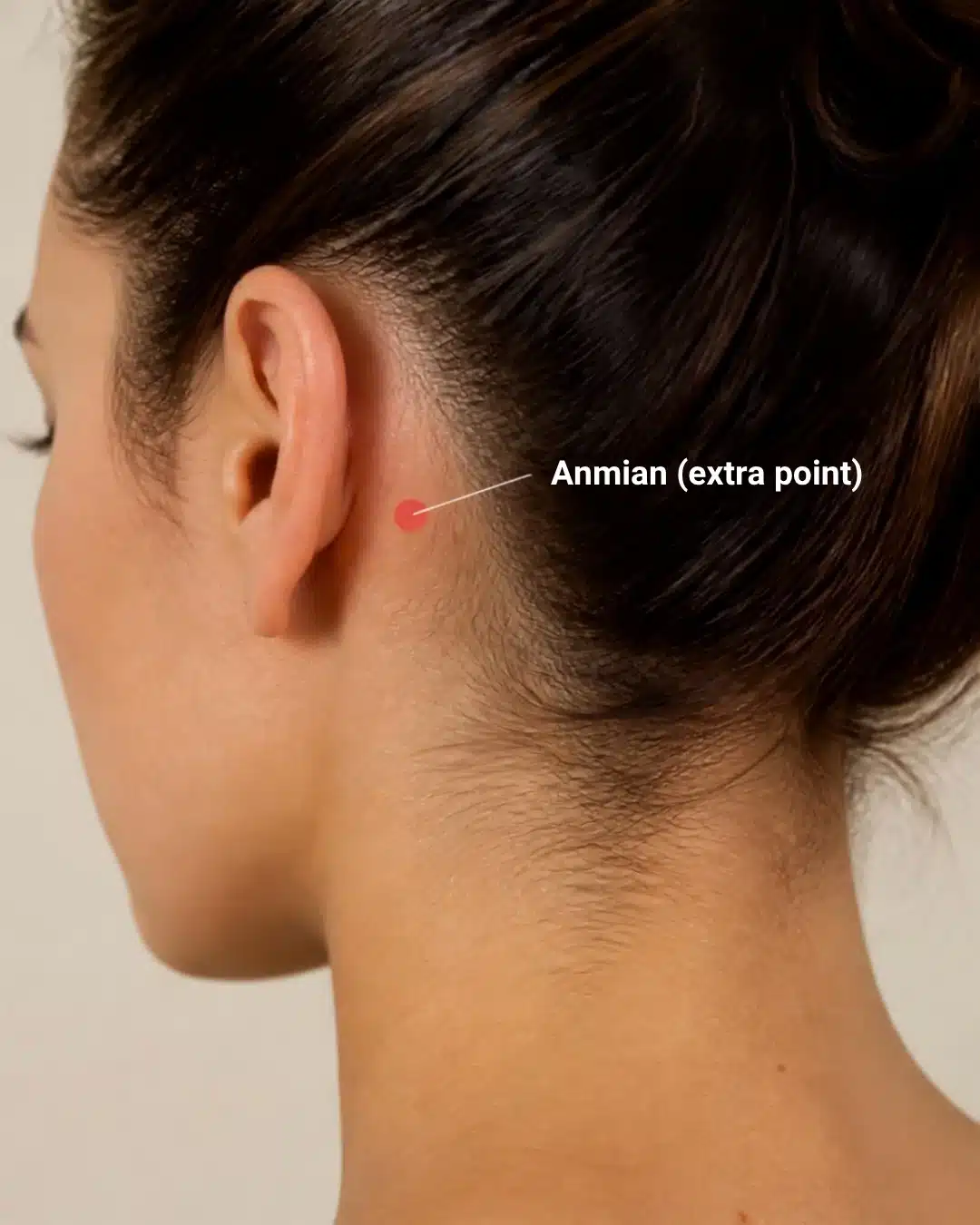 Ubicación del punto de digitopuntura Anmian, detrás de la oreja